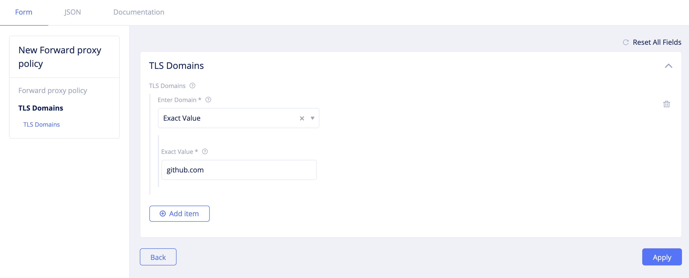Figure: Forward Proxy Policy TLS Domain Configuration