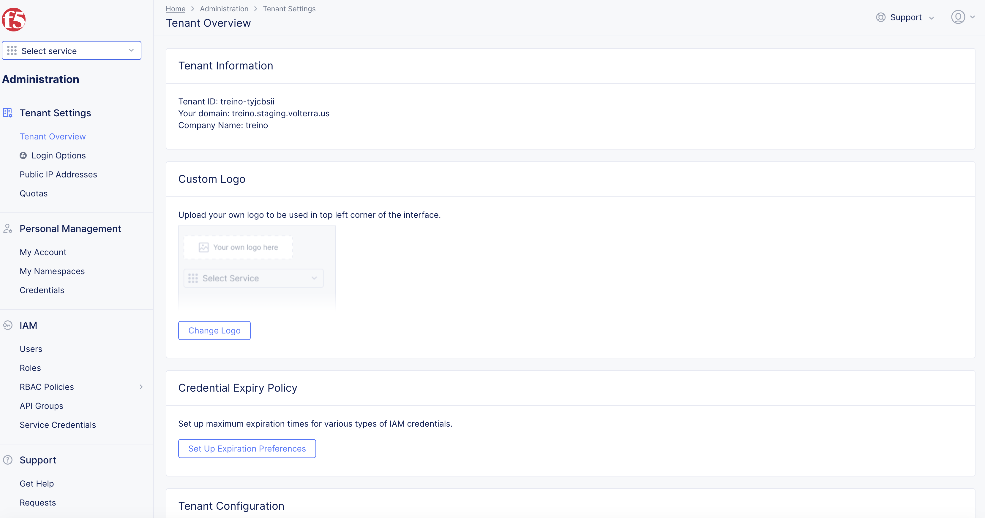 Figure: Tenant Settings Page