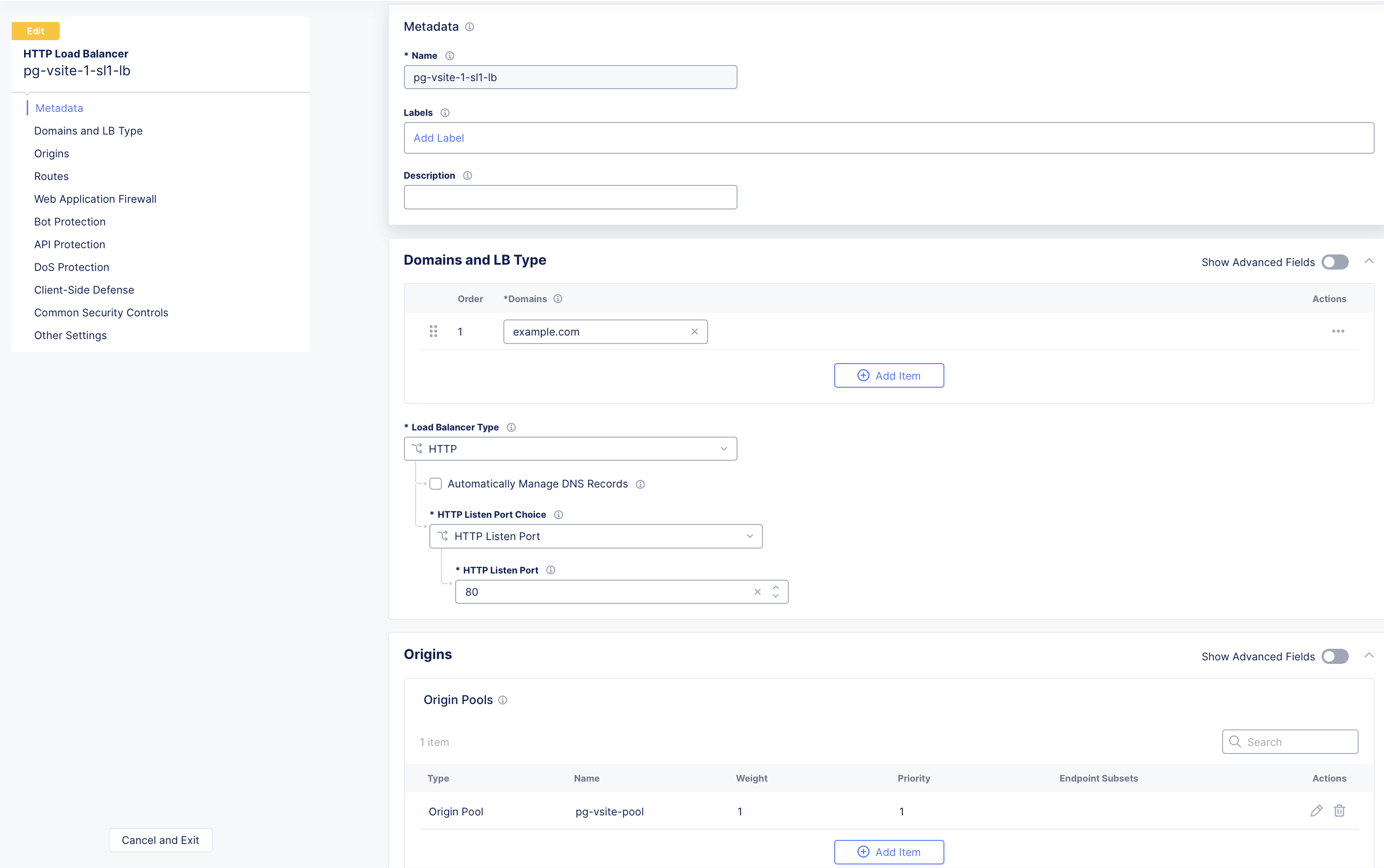 Figure: Select Origin Pool