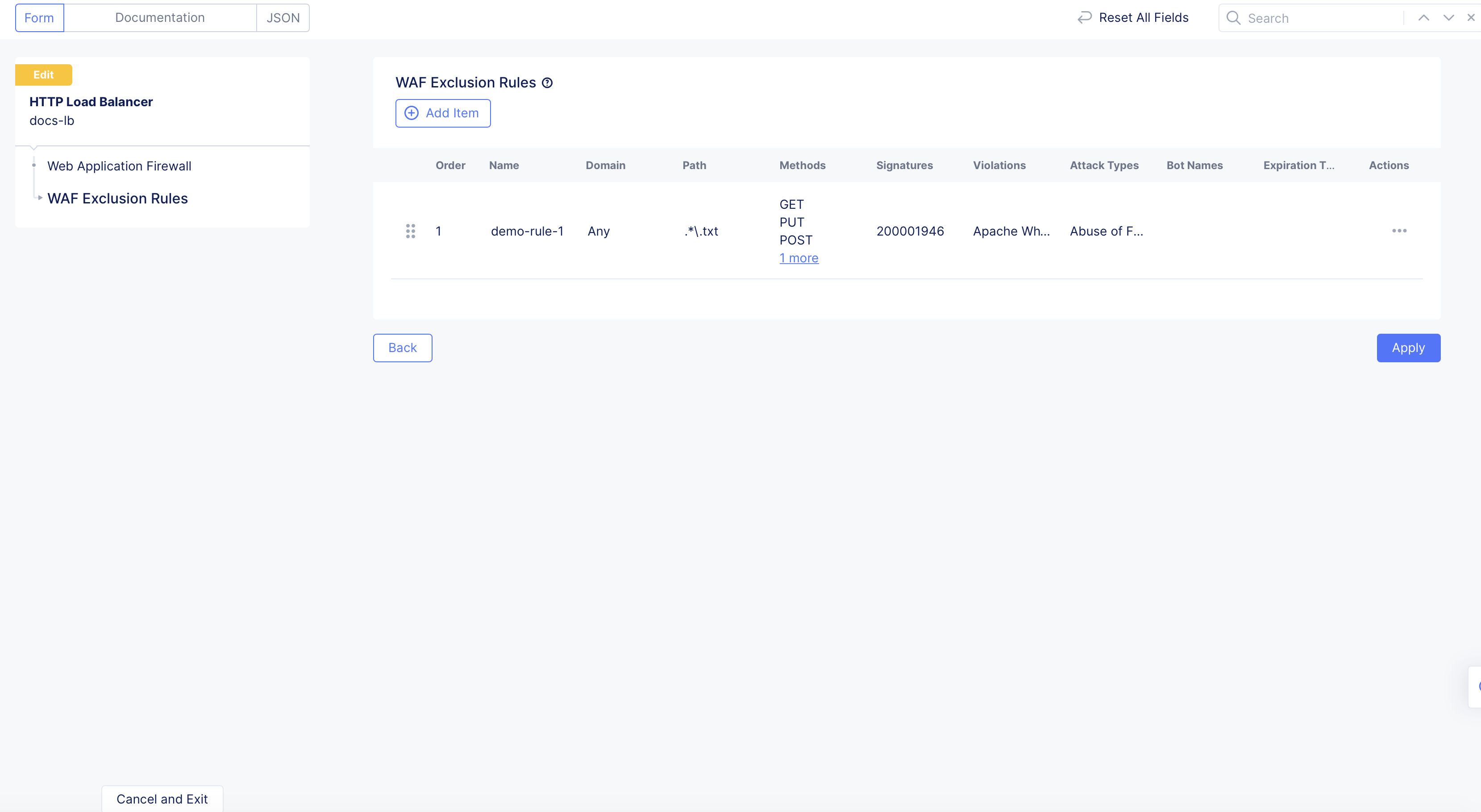 Figure: Apply WAF Exclusion Rule