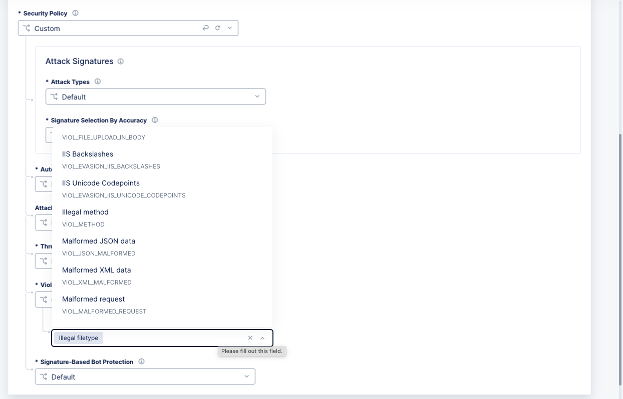 Figure: Disable Violation Types