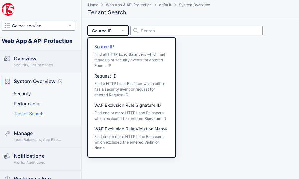 Figure: WAAP Tenant Search
