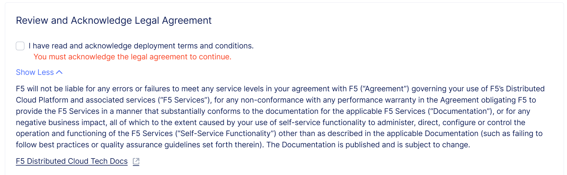 Figure: Review and Acknowledge the Legal Agreement